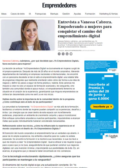 Entrevista Vanessa Cabrera en Emprendedores